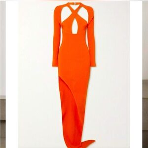COPY - DAVID KOMA Orange Asymetric Cutout Ribbed stretchy knit dress